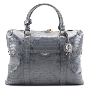 Henri Bendel gray leather croc laptop bag